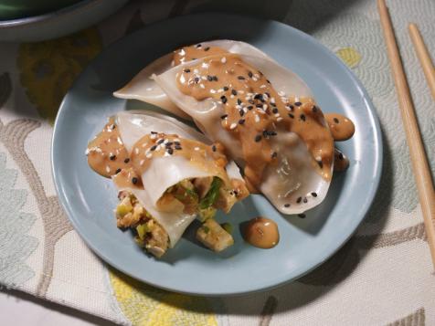 Sunny's Garlic Ginger Chicken Dumplings with Peanut Dipping Sauce