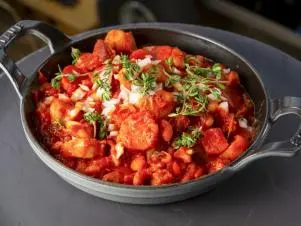Aaron May’s Pork Belly Baked Beans, as seen on Guy's Ranch Kitchen.