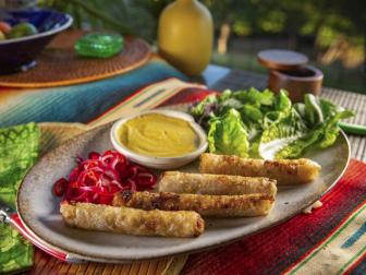 Stephanie Izard’s Pork & Barley Spring Rolls, as seen on Guy's Ranch Kitchen.