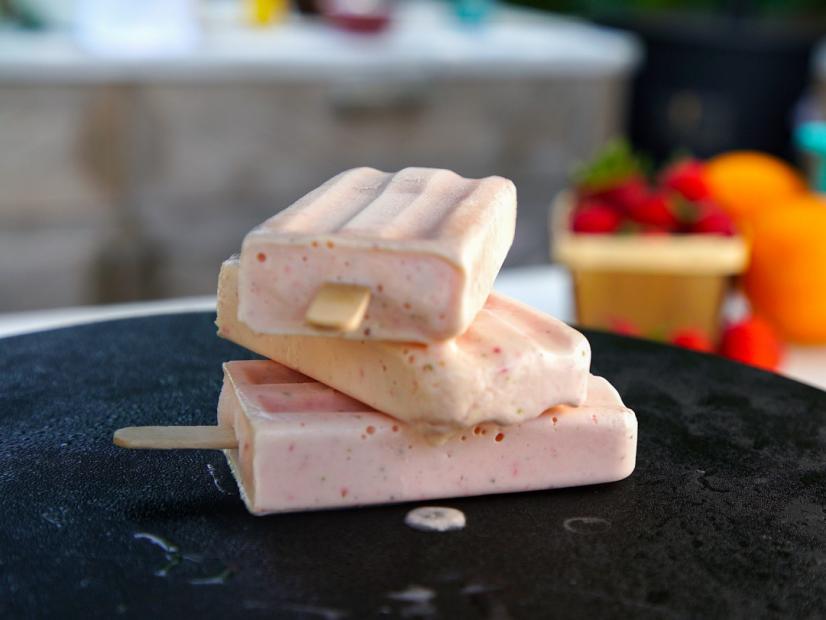 Orange Strawberry Cream Pops, as seen on Food Network's Symon's Dinners Cooking Out, Season 5.