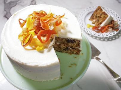 Jeff Mauro's Carrot Cake with Cream Cheese Frosting and Candied Rainbow Carrots Beauty, as seen on The Kitchen, Season 36.