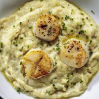 Close-up of Seared Scallops with Celery Root Purée