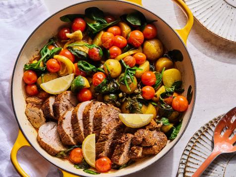 One-Pan Pork Tenderloin with Potatoes, Tomatoes and Spinach