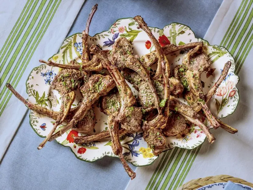 Close-up of Garlic Herb Lamb Chops, as seen on The Pioneer Woman, Season 36