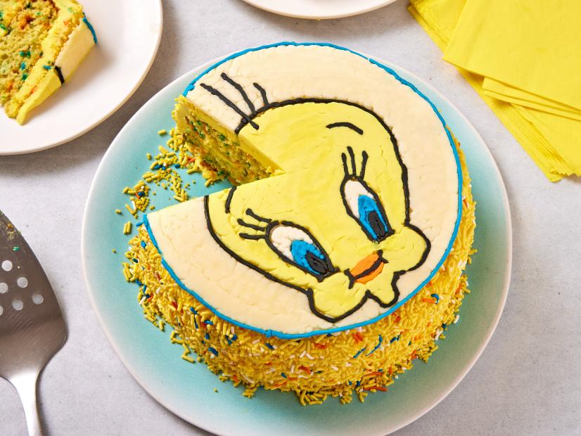 Food Network Kitchen's recipe for Tweety BIrd Cake by Amy Stevenson for Food Network Kitchen. Food and Prop Styling by Lucy Schaeffer