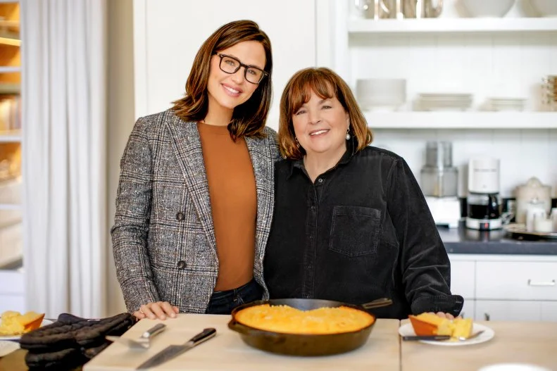 Ina Garten, Jennifer Garner and Brown Butter Skillet Cornbread, as seen on Be My Guest with Ina Garten, Season 4.