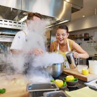 Host Selena Gomez and Chef Marcel Vigneron, as seen on Selena + Restaurant, Season 1.