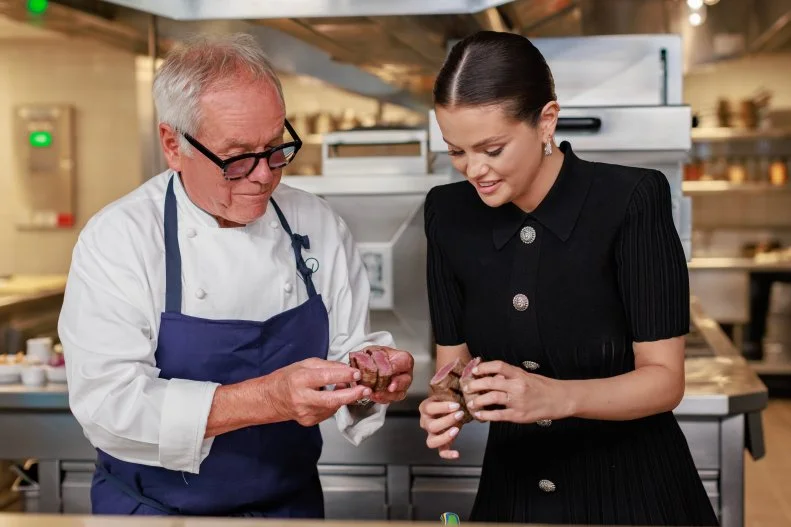 Host Selena Gomez and Chef Wolfgang Puck, as seen on Selena + Restaurant, Season 1.