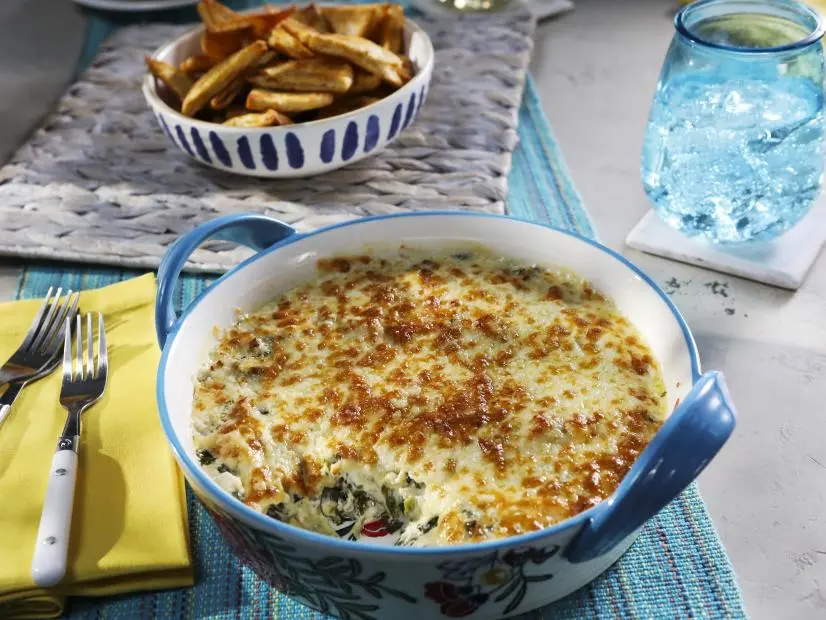 Kardea Brown's Mustard Green and Artichoke Dip and Herb Roasted Potatoes.