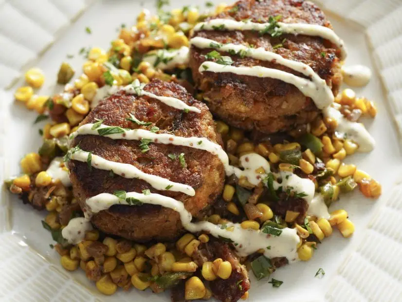 Low Country Deviled Crab Cakes with Fried Corn Recipe | Kardea Brown