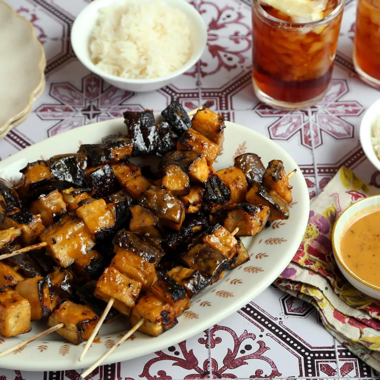 Tahini Honey Grilled Eggplant Skewers