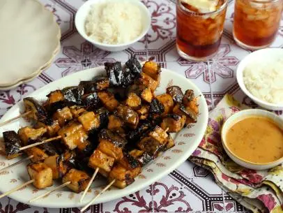 Emily Weinberger Tahini-Honey Grilled Eggplant Skewers for Food Network KitchenFNK Recipe:Food Network Kitchen's Tahini-Honey Grilled Eggplant Skewers as seen on Food Network.
