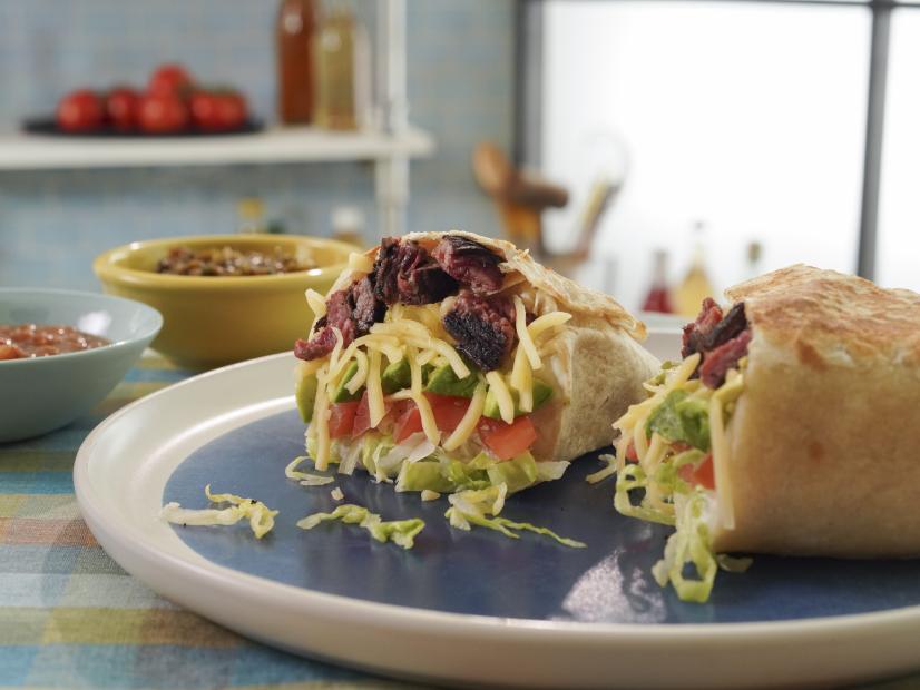 Jeff Mauro's Chicago-Style Steak Burrito with a Sidecar of Salsa Verde Beauty, as seen on The Kitchen, Season 37.