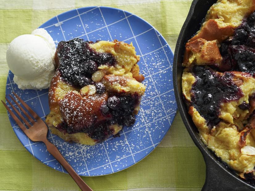 Sunny Anderson's Sunny's Blueberry Campfire Bread Pudding Beauty, as seen on The Kitchen, Season 37.