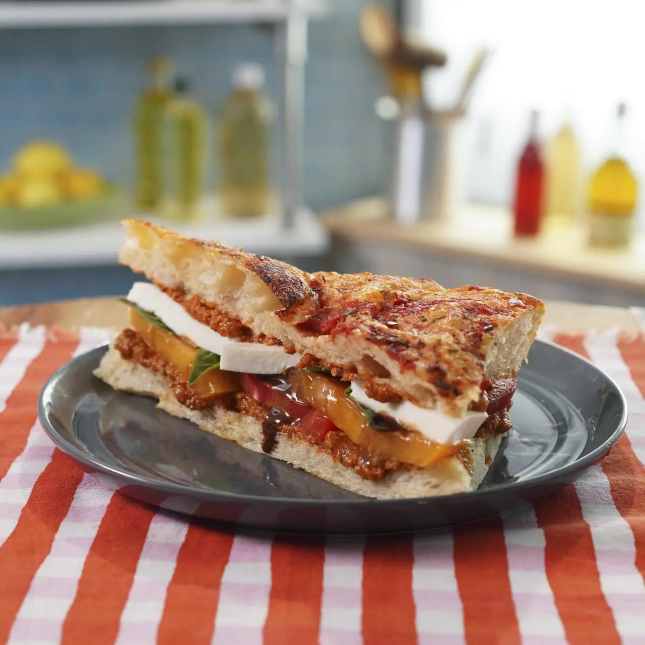 Triple Tomato Caprese Focaccia Sandwich Recipe | Jeff Mauro | Food