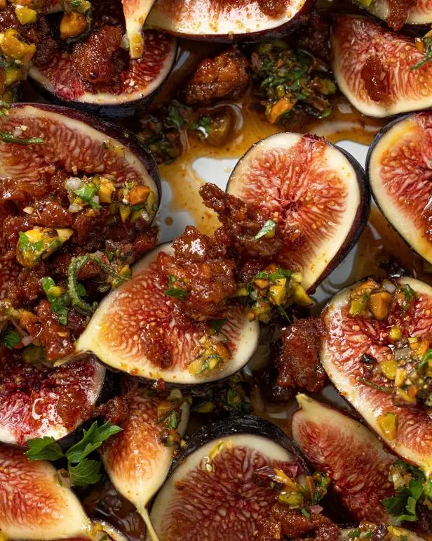 Black Mission Figs with Pistachio Relish and Warm Chorizo Honey Recipe ...