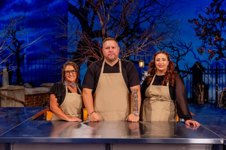 Briea Lowe, Eric Jones and Shannon Mayes of Delectable Demons as seen on round 1, “”As the Monster Turns” challenge on Halloween Wars, Season 14.