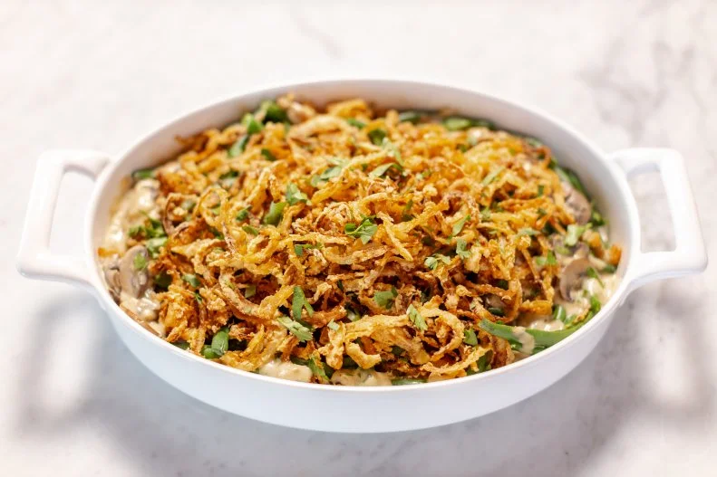 Close-up of Legendary Green Bean Casserole, as seen on The Pioneer Woman, Season 37