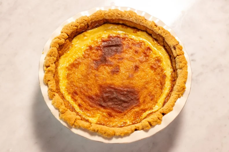 Close-up of Old Fashioned Custard Pie, as seen on The Pioneer Woman, Season 37