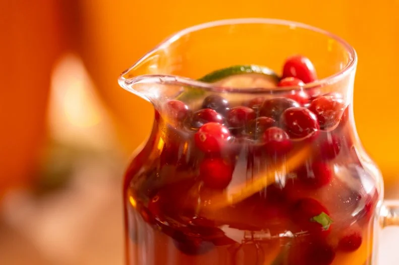 Close-up of Cranberry Vodka Sangria, as seen on The Pioneer Woman, Season 37