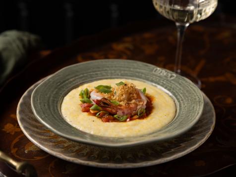 Garlic Prawns with Hatch Chile Cheddar Polenta