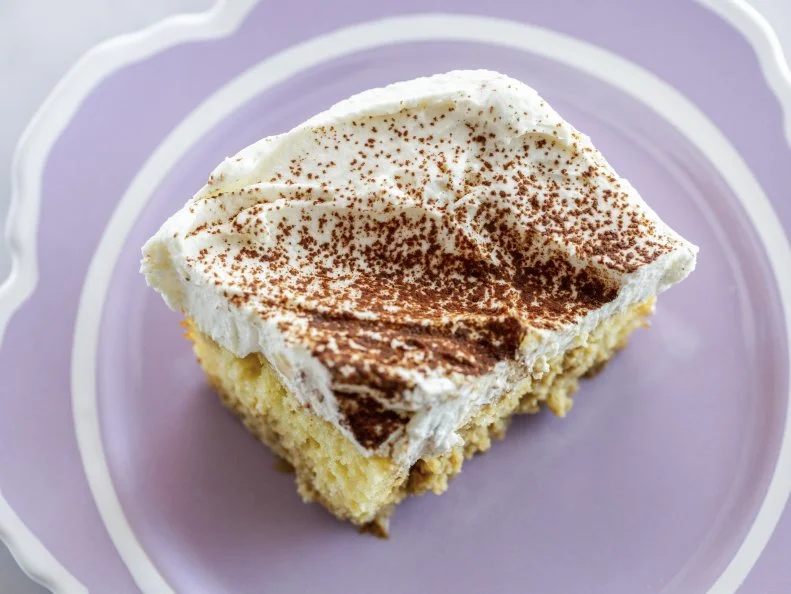Close-up of Espresso Cream Poke Cake, as seen on The Pioneer Woman, Season 38