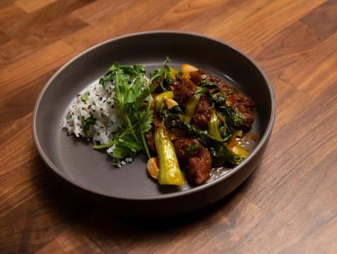 Sweet and Sour Pork with Black Sesame and Cilantro Rice