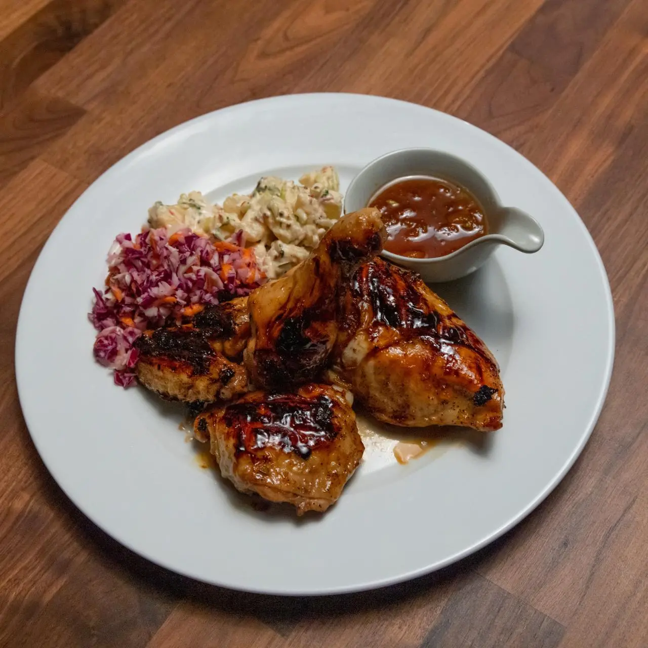 Apricot-Jalapeño BBQ Chicken with Creamy and Spicy Potato Salad