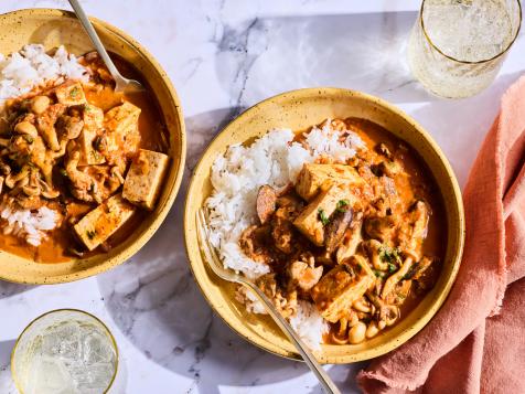Saucy Tofu and Mushrooms Over Rice