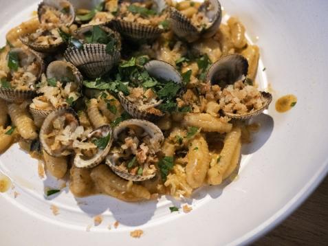 Handmade Cavatelli with Clams, Preserved Lemon, Calabrian Chile, Capers and Basil