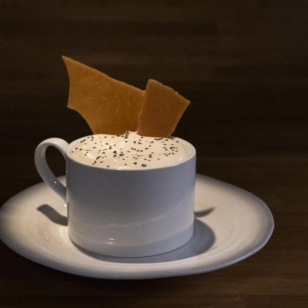 Butterscotch Pots de Crème with Espresso Whipped Cream and Shards