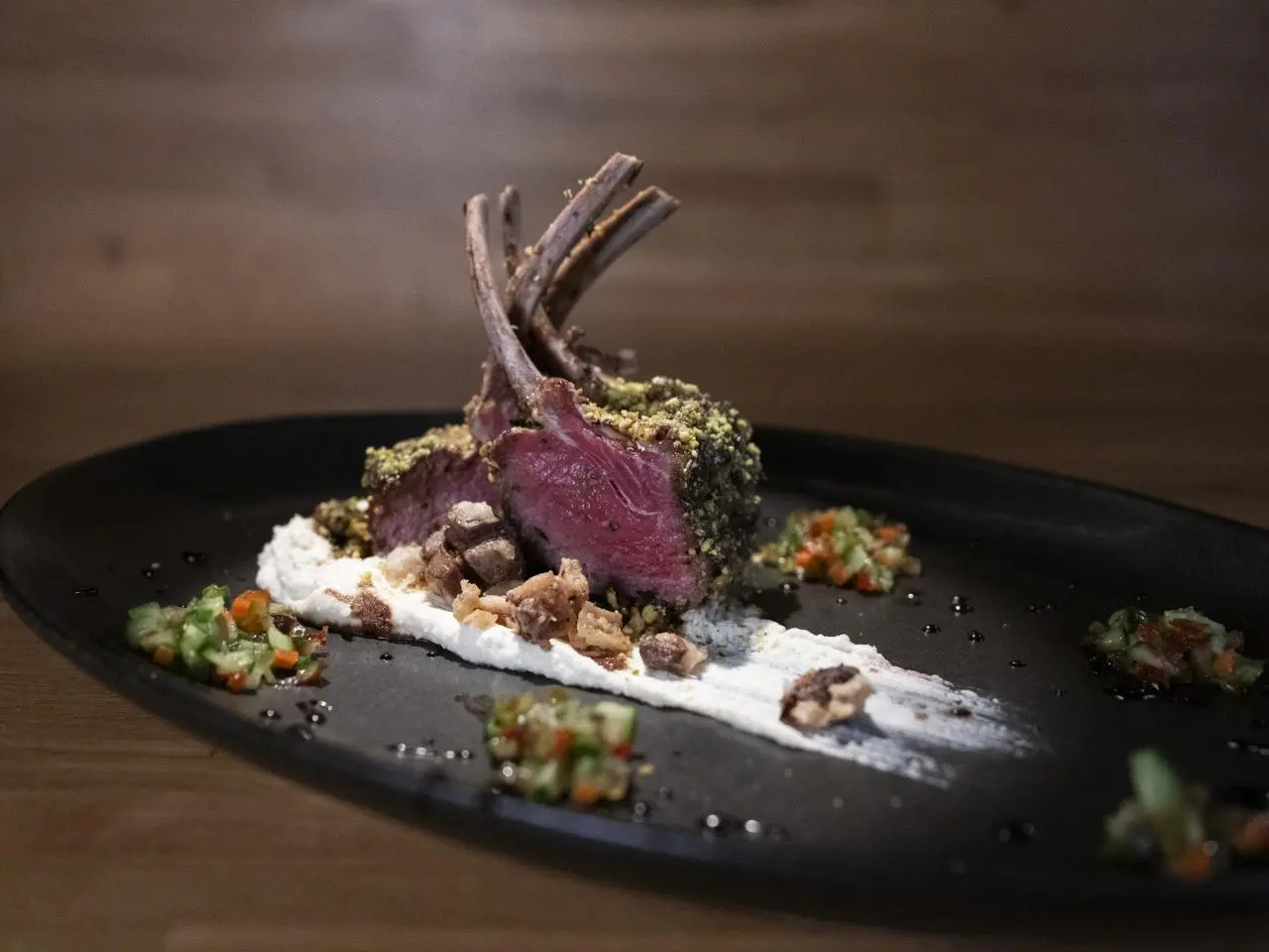 Pistachio-Crusted Lamb Chops with Whipped White Bean and Feta