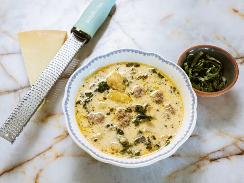 Close-up of Pressure Cooker Sausage and Potato Soup, as seen on The Pioneer Woman, Season 38