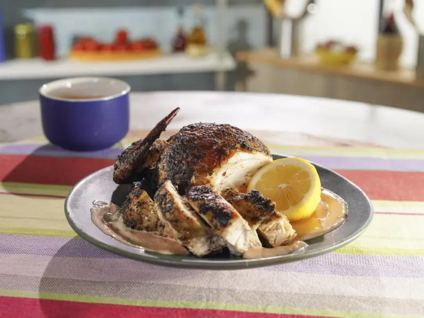 Katie Lee Biegel's Middle Eastern Spiced Spatchcock Chicken with Harissa Yogurt, Beauty, as seen on The Kitchen, Season 38/39