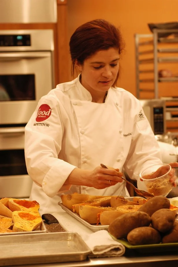 Alex Guarnaschelli, Ultimate Thanksgiving Challenge, White Chef Coat, Squash, Brown Sugar, Potatoes, Sheet Pans, Food Network Challenge