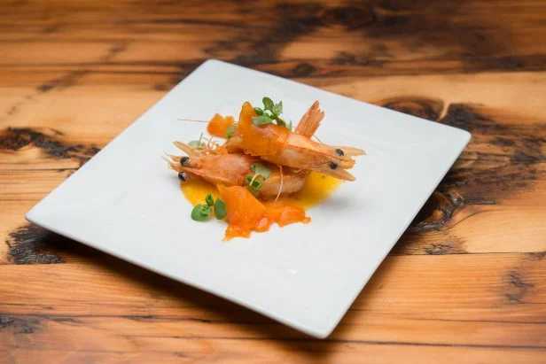 Challenger Justin Warner's persimmon dish, as seen on Food Network's Beat Bobby Flay, Season 12.