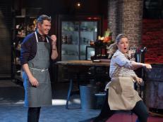 Challenger Damaris Phillips reacts to beating Bobby Flay, as seen on Food Network's Beat Bobby Flay, Season 12.
