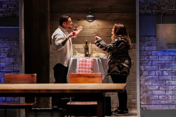 Co-hosts Alex Guarnaschelli and Gabriele Bertaccini enter Kitchen Stadium, as seen on Beat Bobby Flay, Season 36.
