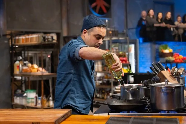 Contender David Viana prepares round 1 dish,  as seen on Beat Bobby Flay, Season 40