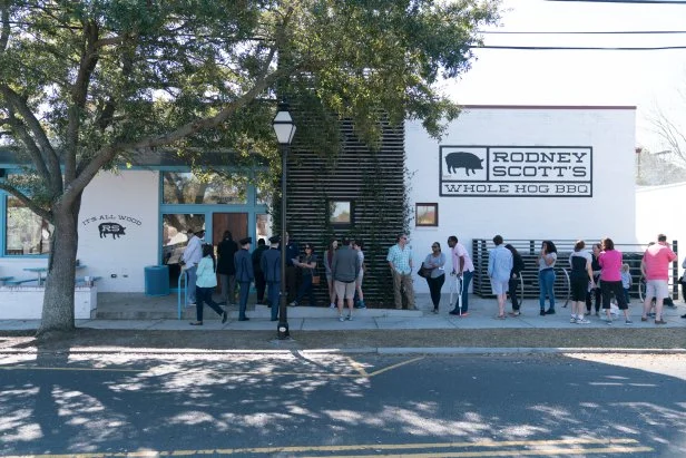 fans form a line outside Rodney Scott's BBQ in Charleston