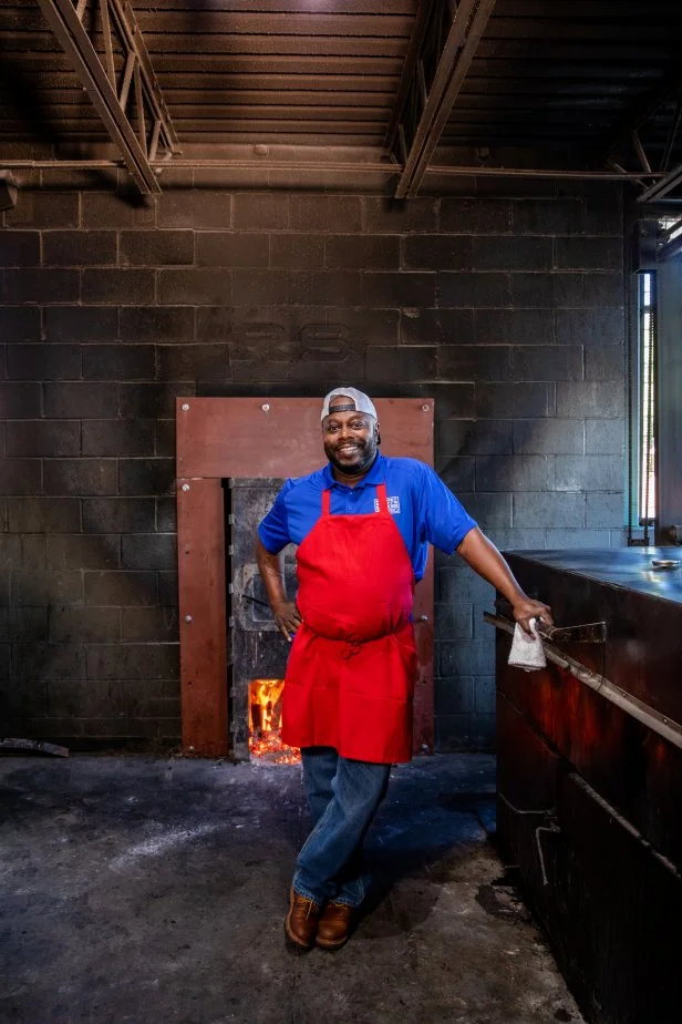 Rodney Scott inside the kitchen of Rodney Scott's BBQ in Charleston