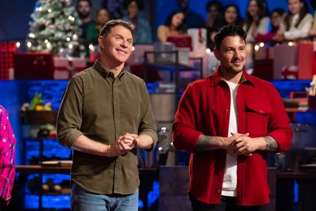 Host Bobby Flay and Contender Gabe Bertaccini team up in final round, as seen on Beat Bobby Flay Holiday, Season 3