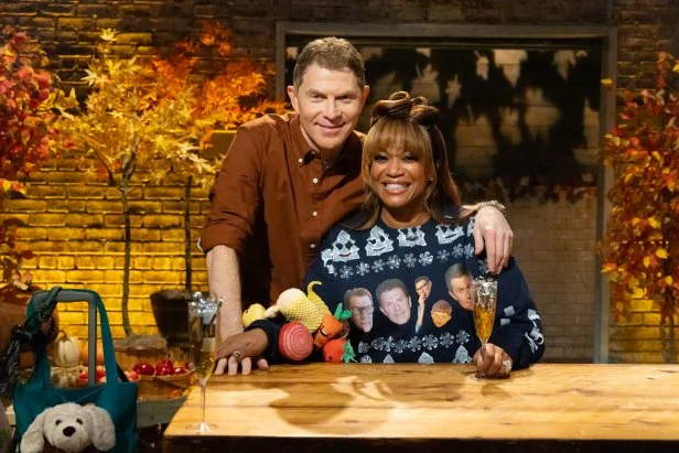 Host Bobby Flay and Special Guest Sunny Anderson, as seen on Beat Bobby Flay, Hoiliday Throwdown Season 4