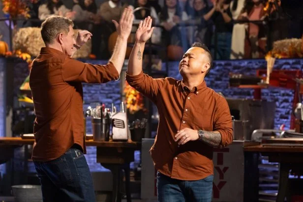 Host Bobby Flay and Contender Jet Tila team up in final round, as seen on Beat Bobby Flay, Hoiliday Throwdown Season 4