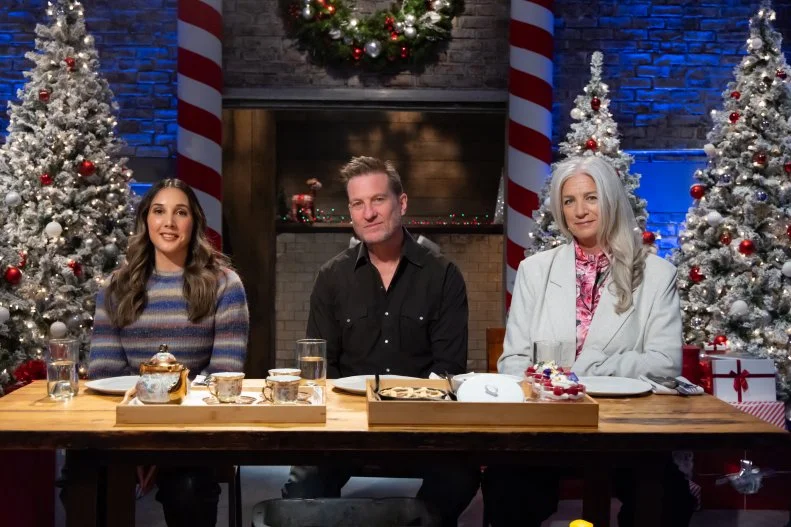 Judges Lucinda Scala Quinn, Jay Reifel and Leah Cohen, as seen on Beat Bobby Flay, Hoiliday Throwdown Season 4