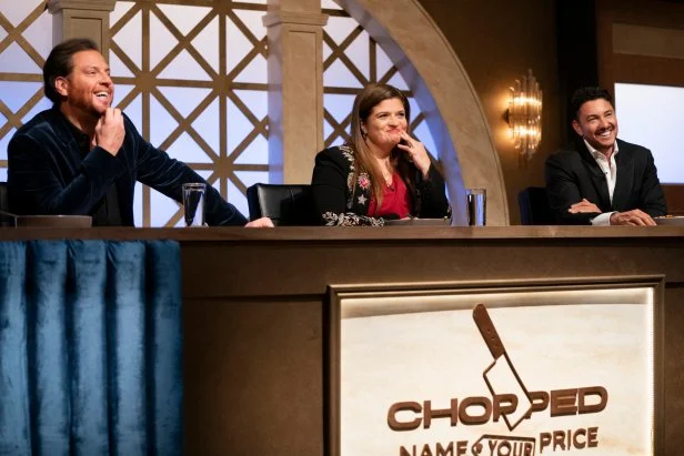 Judges Scott Conant, Alex Guarnaschelli and Gabriele Bertaccini as seen on Chopped: Name Your Price Tournament, Season 61.