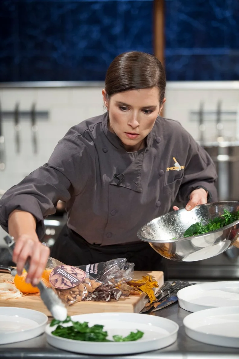Danica Patrick competes in a special Sports Figures competition as seen on Food Network's Chopped, Season 17.
