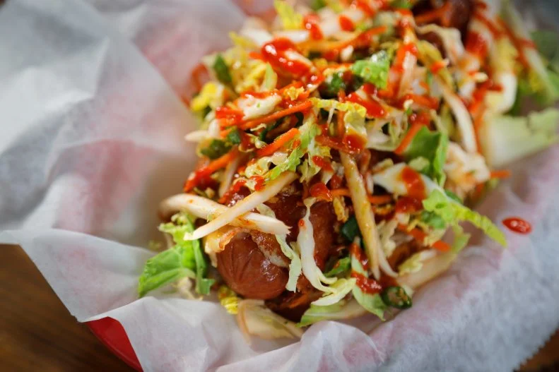 The Kogi Dog as served at Garbo's Grill in Key West, Florida, as seen on Triple D Nation.