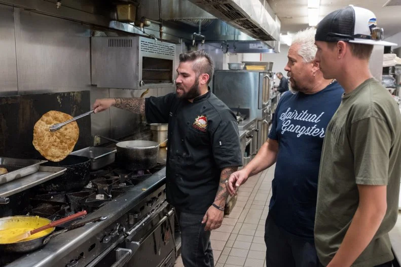 Hunter and Guy Fieri Watch Chef Flip Fried Dough