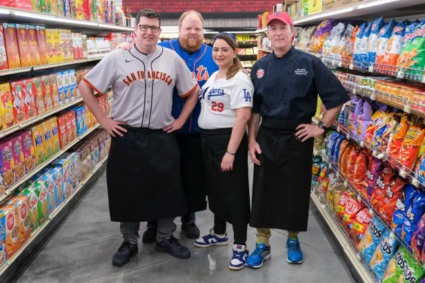 Ron Abell; Christine Gerriets; Gunnar Steden; Jason Eksterowicz standing as seen in Guy's Grocery Games Season 37